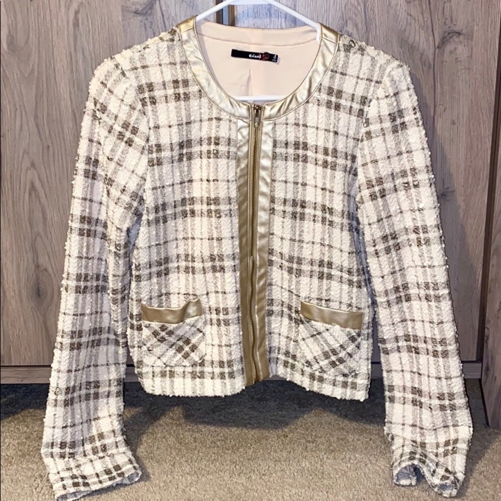 Tweed Zip Up Blazer Jacket size M